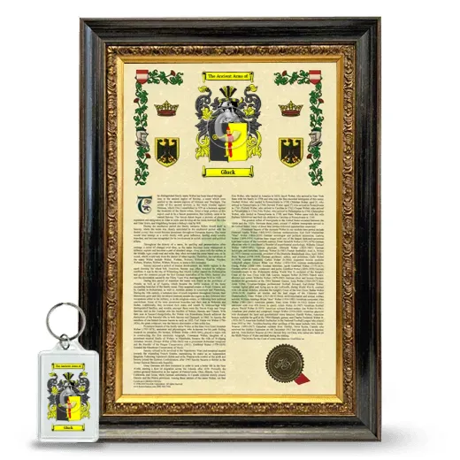 Gluck Framed Armorial History and Keychain - Heirloom