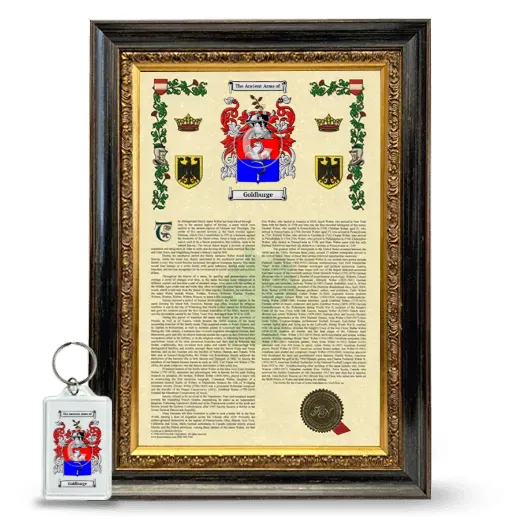 Goldburge Framed Armorial History and Keychain - Heirloom