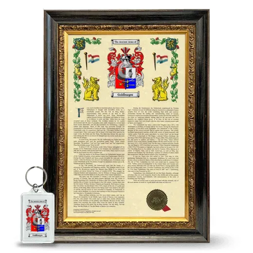 Goldburger Framed Armorial History and Keychain - Heirloom