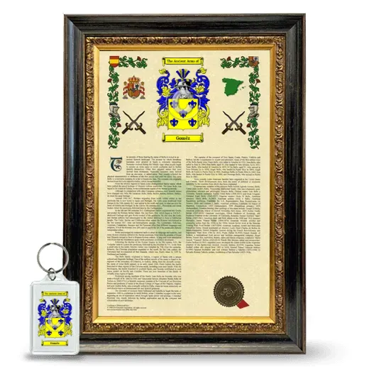 Goméz Framed Armorial History and Keychain - Heirloom
