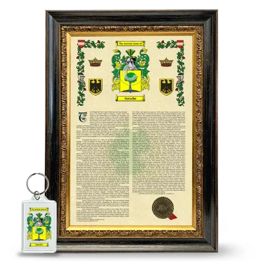Gotsche Framed Armorial History and Keychain - Heirloom