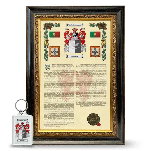 Gregory Framed Armorial History and Keychain - Heirloom