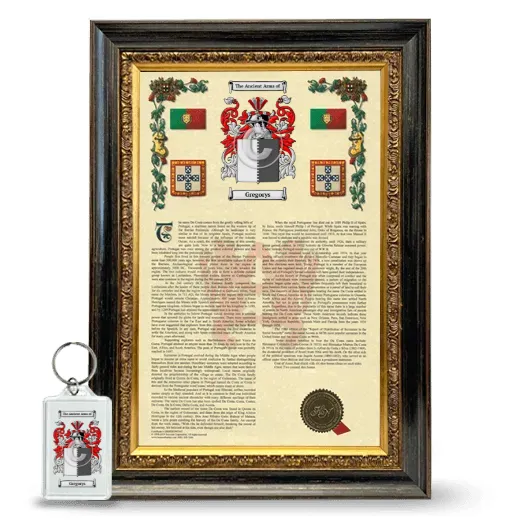 Gregorys Framed Armorial History and Keychain - Heirloom