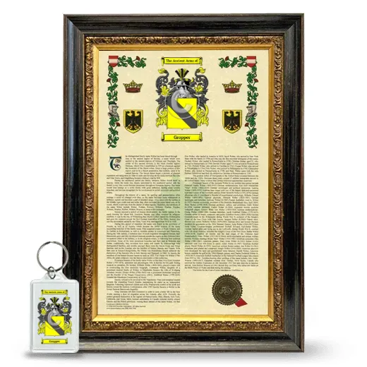 Gropper Framed Armorial History and Keychain - Heirloom