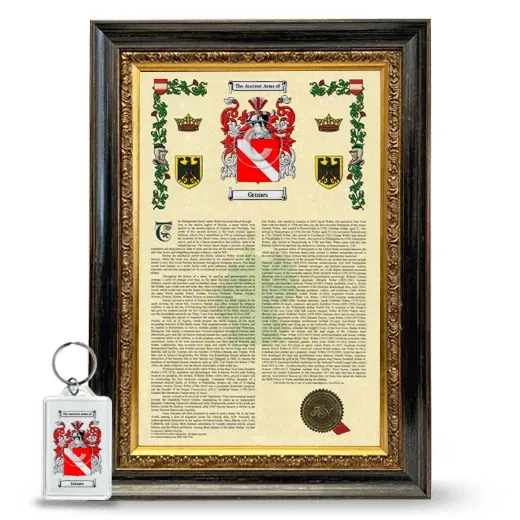Grunes Framed Armorial History and Keychain - Heirloom