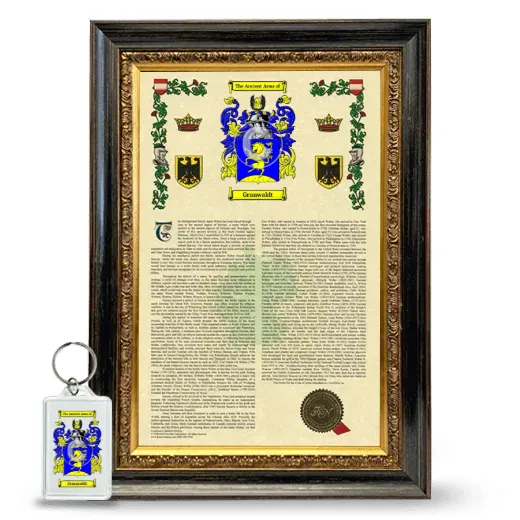 Grunwaldt Framed Armorial History and Keychain - Heirloom
