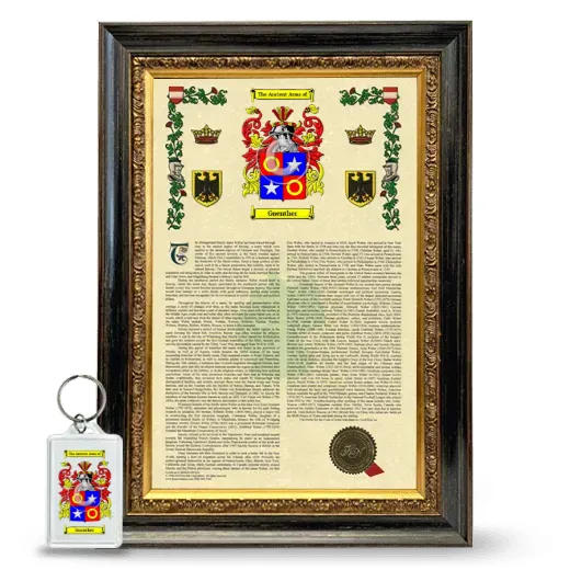 Guenther Framed Armorial History and Keychain - Heirloom