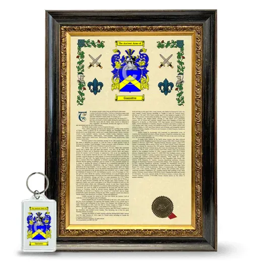 Guerette Framed Armorial History and Keychain - Heirloom