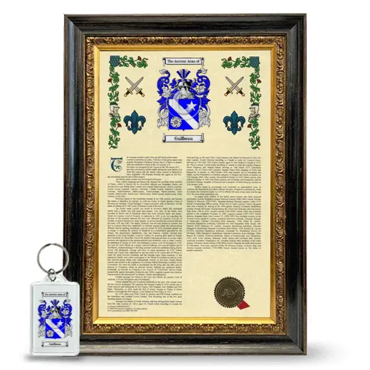 Guilbeau Framed Armorial History and Keychain - Heirloom