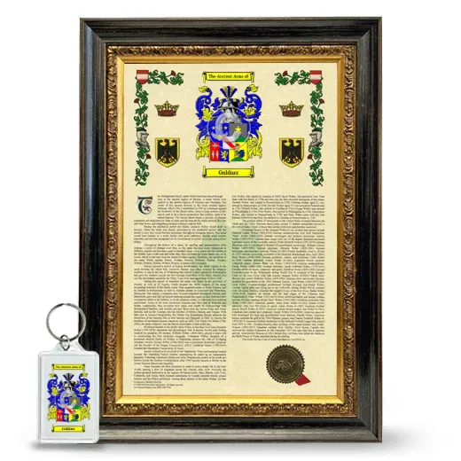 Guldner Framed Armorial History and Keychain - Heirloom