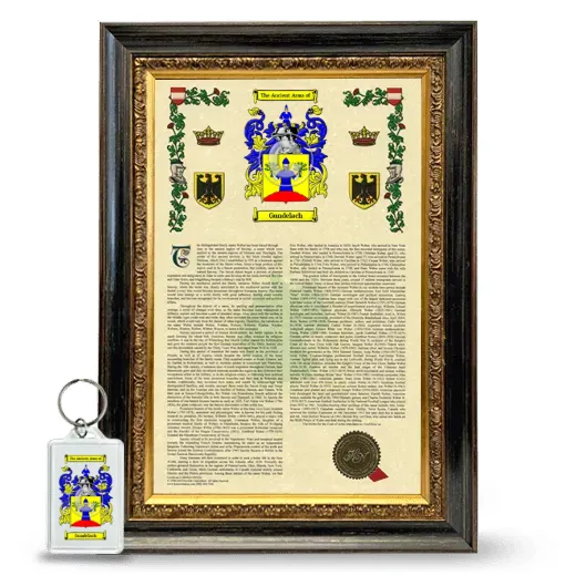 Gundelach Framed Armorial History and Keychain - Heirloom
