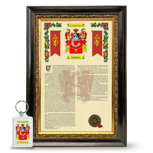 Gunnarsen Framed Armorial History and Keychain - Heirloom