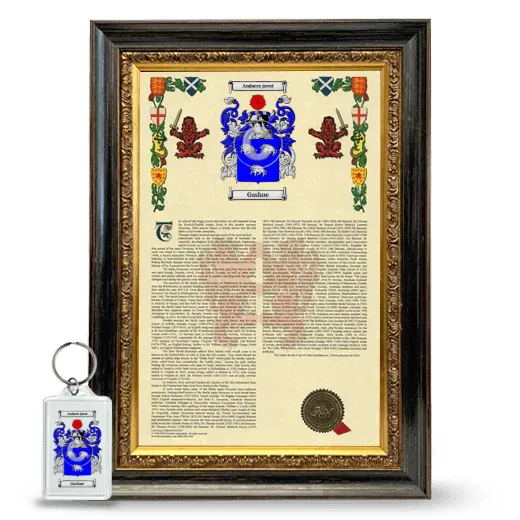 Gushue Framed Armorial History and Keychain - Heirloom