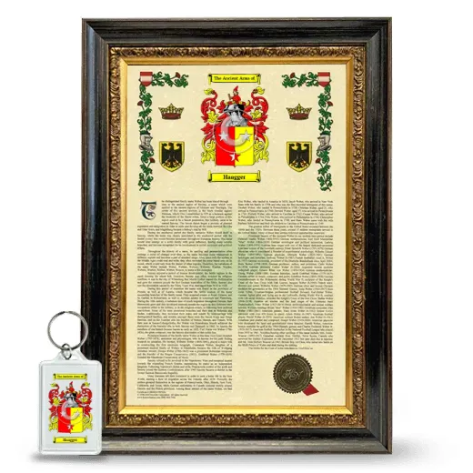 Haagger Framed Armorial History and Keychain - Heirloom