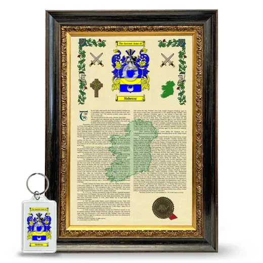 Haherny Framed Armorial History and Keychain - Heirloom