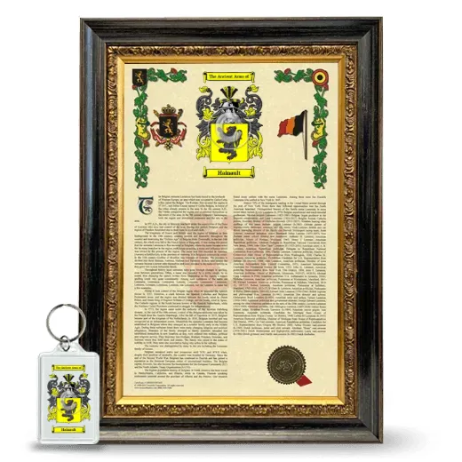 Hainault Framed Armorial History and Keychain - Heirloom
