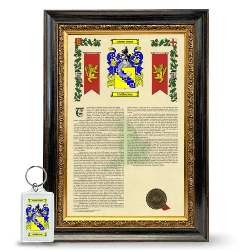 Haliburton Framed Armorial History and Keychain - Heirloom