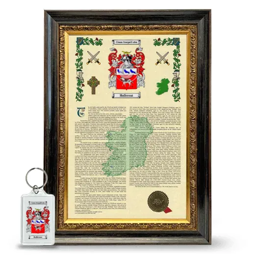 Hallerent Framed Armorial History and Keychain - Heirloom
