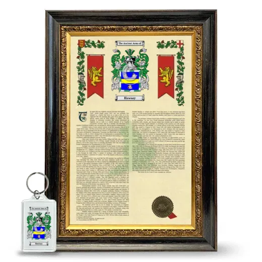 Hawsay Framed Armorial History and Keychain - Heirloom