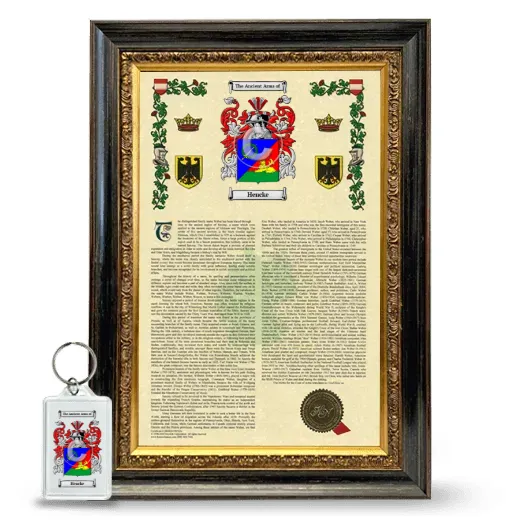 Hencke Framed Armorial History and Keychain - Heirloom
