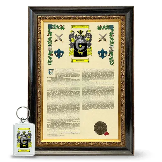Heneault Framed Armorial History and Keychain - Heirloom