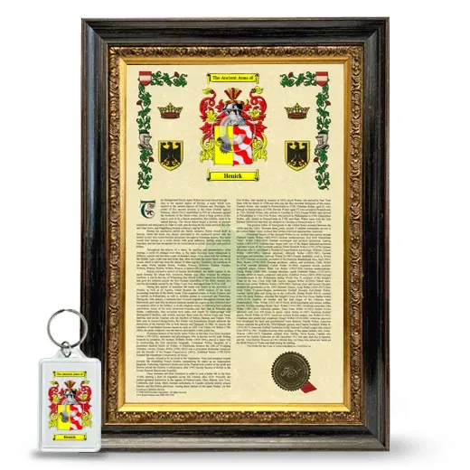 Henick Framed Armorial History and Keychain - Heirloom