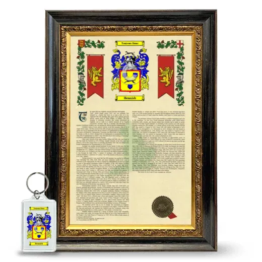 Hennish Framed Armorial History and Keychain - Heirloom