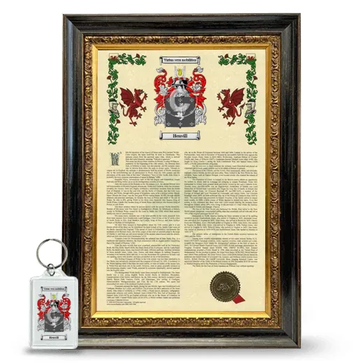 Henvill Framed Armorial History and Keychain - Heirloom