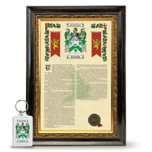 Hessletink Framed Armorial History and Keychain - Heirloom