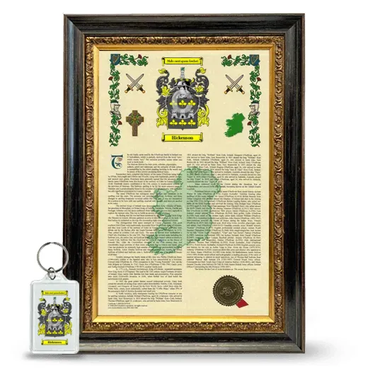 Hickenson Framed Armorial History and Keychain - Heirloom