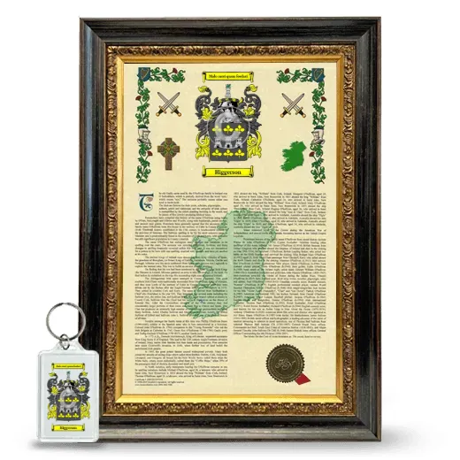 Higgerson Framed Armorial History and Keychain - Heirloom