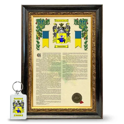 Homenchuk Framed Armorial History and Keychain - Heirloom