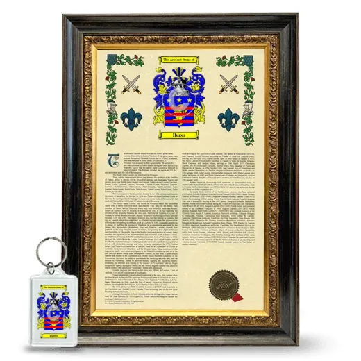 Huges Framed Armorial History and Keychain - Heirloom