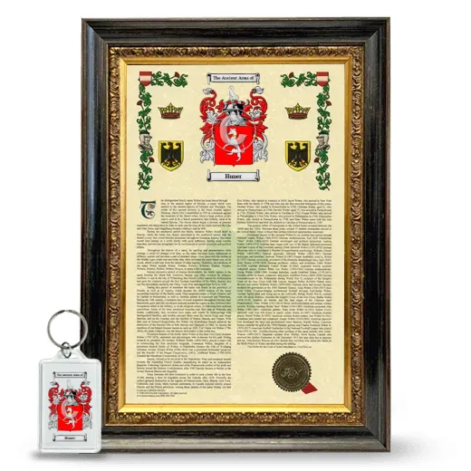 Huner Framed Armorial History and Keychain - Heirloom
