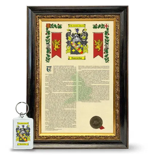 Hunworthay Framed Armorial History and Keychain - Heirloom