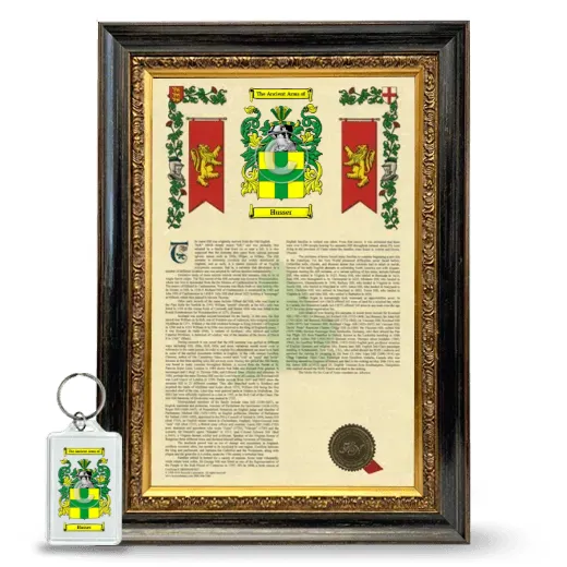Husser Framed Armorial History and Keychain - Heirloom
