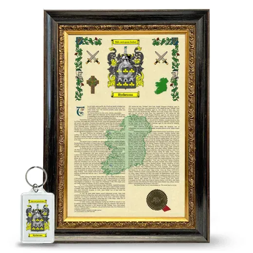 Hychesons Framed Armorial History and Keychain - Heirloom