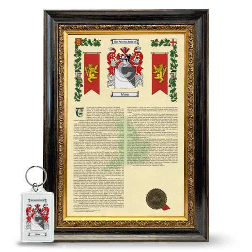 Irlam Framed Armorial History and Keychain - Heirloom