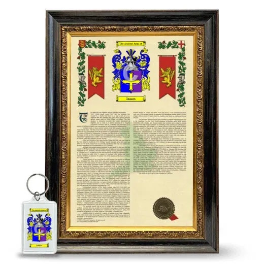 Izaacs Framed Armorial History and Keychain - Heirloom