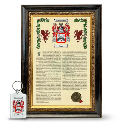 John Framed Armorial History and Keychain - Heirloom
