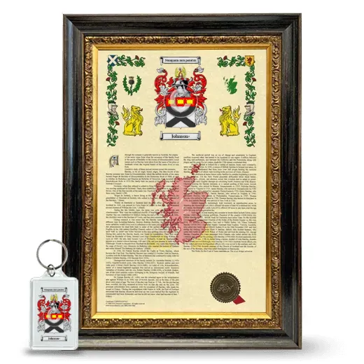 Johnson- Framed Armorial History and Keychain - Heirloom