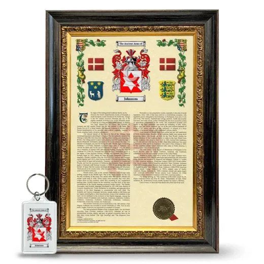 Johnsson Framed Armorial History and Keychain - Heirloom