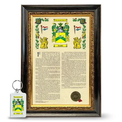 Junnius Framed Armorial History and Keychain - Heirloom