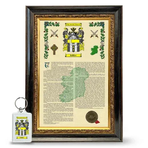 Kelliher Framed Armorial History and Keychain - Heirloom