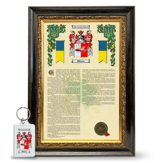 Klimasz Framed Armorial History and Keychain - Heirloom