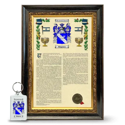 Klingaman Framed Armorial History and Keychain - Heirloom