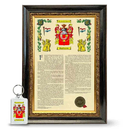 Klopfenstein Framed Armorial History and Keychain - Heirloom