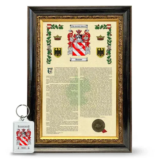 Kossow Framed Armorial History and Keychain - Heirloom