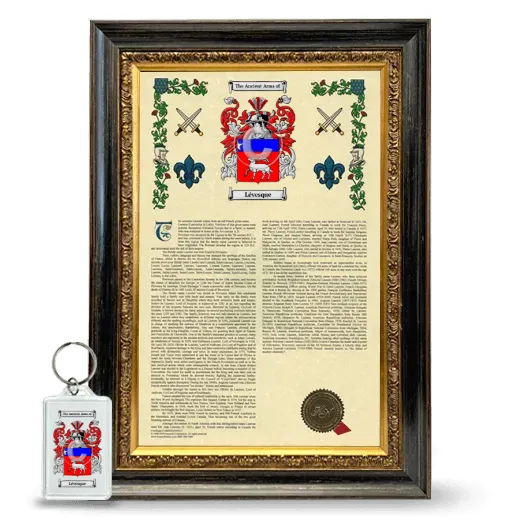 Lévesque Framed Armorial History and Keychain - Heirloom