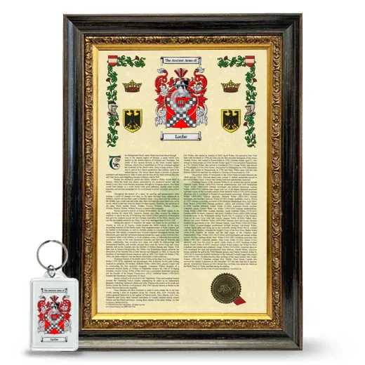 Lache Framed Armorial History and Keychain - Heirloom